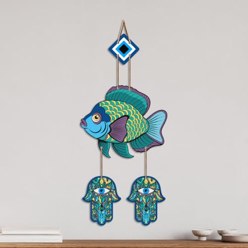 Image of Artvibes Decorative Fish Evil Eye Hanging for Home Entrance | Nazar Battu MDF Wall Decor | Vastu Wall Art for Living Room | Bedroom | Balcony | Main Door & Office | Gift Item (WH 8534N)