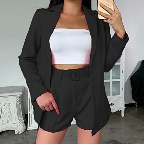 NRTHYE Women 2 Piece Outfits Long Sleeve Blazer & Short Suits Casual Tops & Bottoms Set2