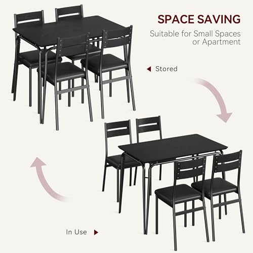 GAOMON 5-Piece Dining Table Set, Sturdy Wooden Square Table and Chair Breakfast Table Set for 4 Person,for Home or Commercial Dining Room,Black