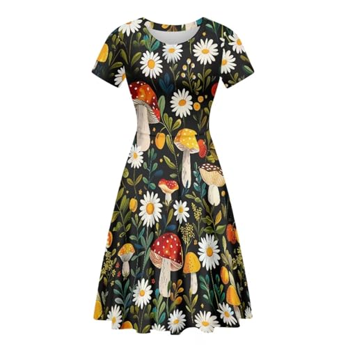 Image of HUGS IDEA Womens Puffy Swing Midi Dress Round Neck Short Sleeve Party A-Line Dresses