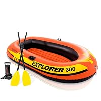 INTEX 58332NP Explorer 300 Inflatable Boat Set: Includes Deluxe Aluminum Oars and Mini Hand-Pump – Dual Air Chambers – Grab Rope – 2-Person – 95 kg Weight Capacity