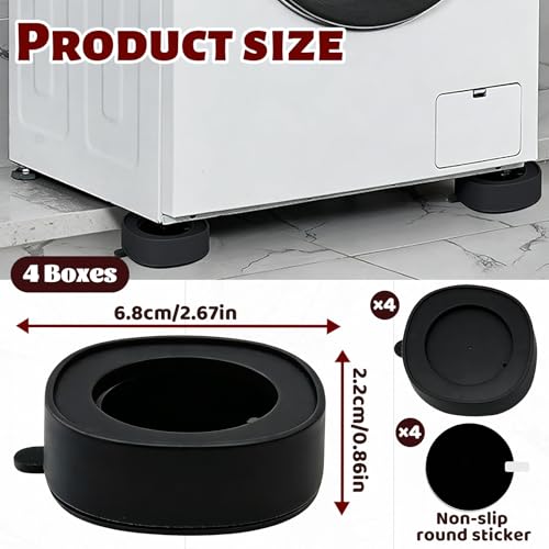 WiDream 4 Stück Rutschfeste Waschmaschinenfüße, Gummifüße Waschmaschine, Universal Antivibrationsmatte Waschmaschine, Silent Waschmaschine Dämpfer, Füße für Möbel mit Tragfähigkeit bis 200 kg(Schwarz)