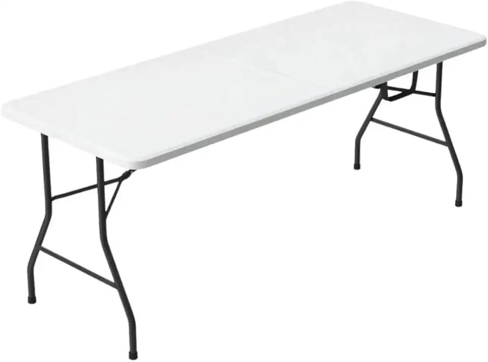 Mesa Dobrável Portátil 1,80m Branca Reforçada Tipo Maleta Mesa Plástica Camping Praia Pesca Piquenique Festa Evento Buffet Feira Compacta Resistente Fácil Transporte