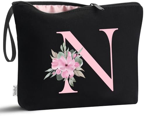 Vavabox A-Z Personalized Initial Makeup Bag, Birthday Gifts for Women Unique,Bride Bridesmaid Gift Cosmetic Bags(A)