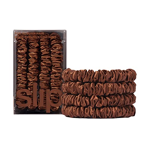 Image of Slip Silk Hair Ties - Skinny Silk Auburn Scrunchies, No Damage, No Crease, Anti-Breakage |100% Mulberry Silk | All Hair Types | Made with Proprietary Slipsilk | Set of 4