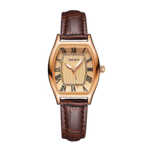 CNMJI Damen Uhr Leder Klassische Analoge Quarzuhr Freizeit Leuchtend Retro kleines Quadrat wasserdichte Armbanduhr Mode Elegant Beiläufig Quarzuhr für Mädchen ​Frauen,Braun Cover