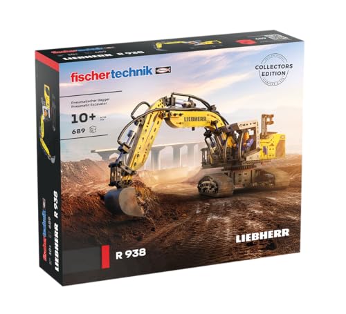 fischertechnik 576450 Liebherr R938 Escavatore Pneumatico – kit di costruzione per bambini dai 10 anni e adulti, 689 pezzi, giallo