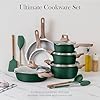 Country Kitchen Pots and Pans Set Nonstick, Cast Aluminum Kitchen Cookware Set with Utensils, 14 Pcs Non Stick Cooking Set w/Frying Pans & Saucepans, Sage #1