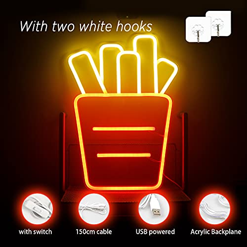 Chips Fries Light Up Signs LED Light Signs Acrylic Neon Light for Business Red Neon Sign Wall Art for Bedroom Kitchen Dining Car Party Decoration - Image 3