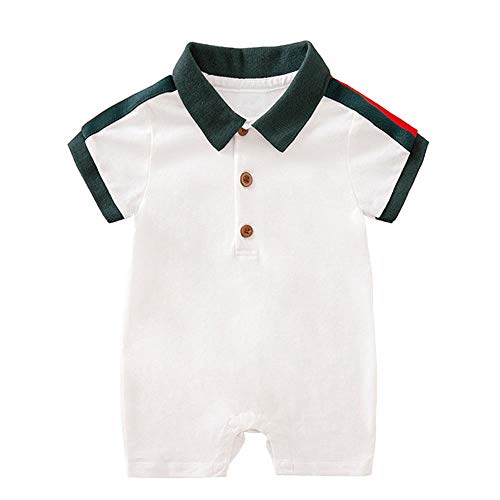 Baby Boys Romper Overalls Short Sleeve Polo Cotton Outfits Infant Clothes White&Black 0-3 Months/59