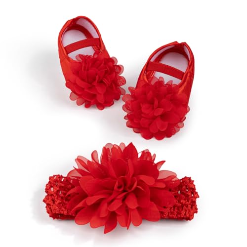 HsdsBebe 2pcs/Set Newborn Baby Girl Princess Mary Jane Shoes Toddler Infant Wedding Dress Flat Shoes with Free Headband