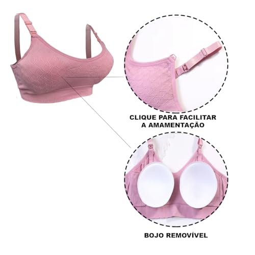 Sutiã Amamentação Com Bojo Removível e Alta Sustentação Liso Confortável (BR, Alfa, M, Regular, BEGE