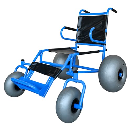 Portable Beach Wheelchair for Soft Sand, Blue Aluminum Alloy Frame with 16" Balloon Wheels Easily Disassembles for Adults 250lb Capacity