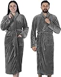 Gräfenstayn® Damen & Herren Kuschelfleece Bademantel ohne Kapuze mit Öko-Tex Standard 100 in Größe S-XXXL (L, Grau)