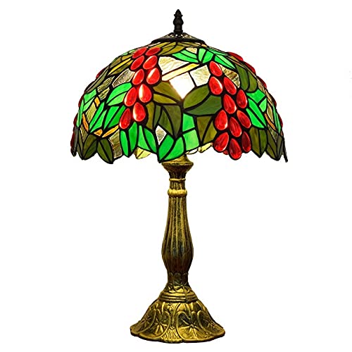 Blivuself Tiffany Lamp Stained Glass Lamp Grape Green Bedroom Table Lamp Reading Desk Light For Bedside Living Room Office Dormitory Dining Room Decorate Housewarming Gift 12X12X18 Include Light Bulb #TOP8