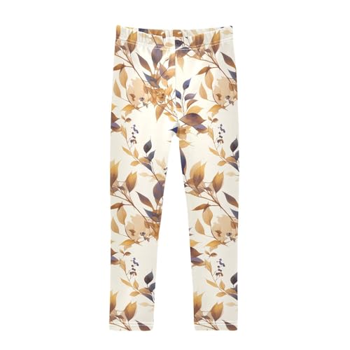 KLL Watercolor Leaves Branch Pattern Toddler Girl Leggings Stretchy Full Length Workout Pants Running
