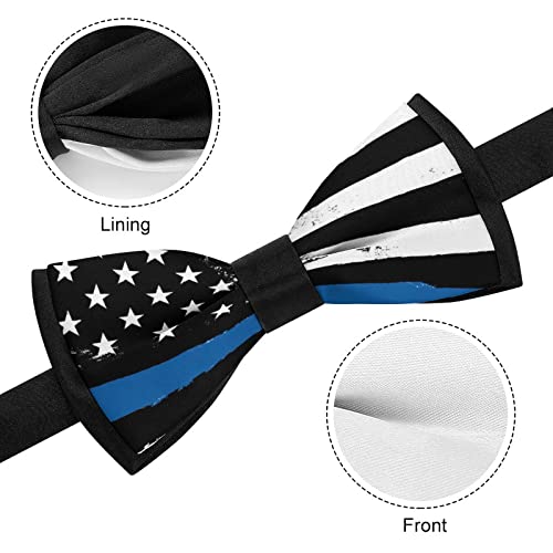 Thin Blue Line American Flag Patriotic Bow Ties For Men, Classic Pre-Tied Formal Tuxedo Bowtie With Adjustable Length Neck Band, Fashion Elegnat Bowties Necktie For Wedding Party Prom #TOP4