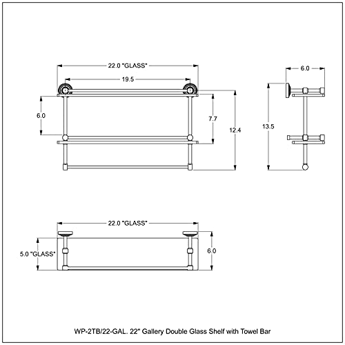 Allied Brass Wp-2Tb/22-Gal-Orb Wp 2 Tb Gal Inch Gallery Double Towel Bar Glass Shelf, 22 Inch, Oil Rubbed Bronze #TOP1