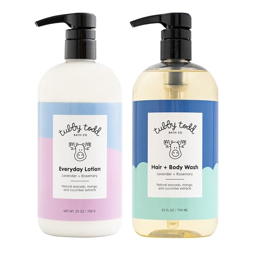 Tubby Todd's Baby Body Wash and Lotion Set - Gentle, Hypoallergenic Skincare for Newborns & Toddlers - 25oz, Lavender Rosemary
