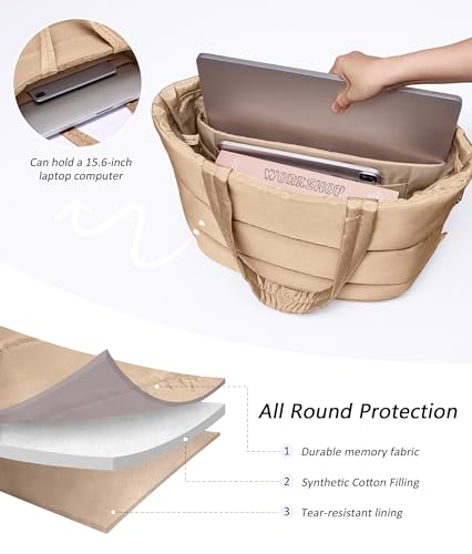 Image of Puffer Tote Bag for Women, Lightweight Puffy Tote with Compartments, Shoulder Bag Crossbody Bags for Women Travel, Work, Gym