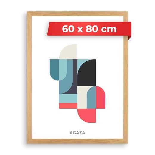 ACAZA Bilderrahmen 60x80 cm Warme Eiche, MDF Holz mit bruchsicherem Acrylglas, für Photos, Poster und Puzzles, Wandmontage, Hoch- und Querformat