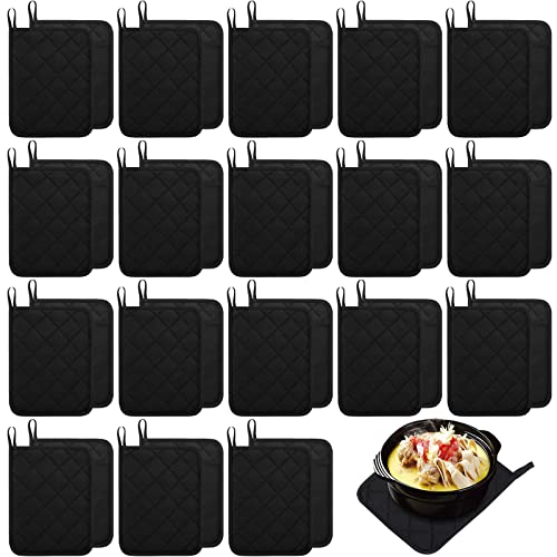 Hoolerry 20 Pieces Cotton Pocket Pot Holders for Kitchen Oven DIY Pot Holders 7 x 9 Inch Heat Resistance Pot Holder Pot Holders with Hanging Loops for Baking Accessories(Black)