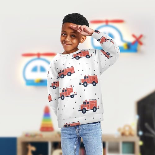 JUNZAN Cartoon Cute Cars White Little Kids Pullover Hoodie Crewneck Sweatshirts for Boys Athletic 4T4