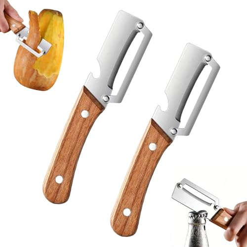 2 Stück Sparschäler, 2 in 1 Kartoffelschäler mit Flaschenöffner, Edelstahl Gemüseschäler mit Griff, Breite Klinge, Schäler Gemüse Gurkenschäler für Gemüse Kartoffel und Karott