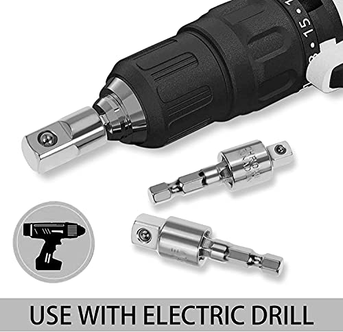 3Pcs 1/4" 3/8" 1/2" Bits 360°Rotatable,Impact Grade Socket Adapter/Extension Set Turns Power Drill Into High Speed Nut Driver,For Cordless Drills Ratchet Extension,Universal Socket Wrench Adapter Set #TOP2