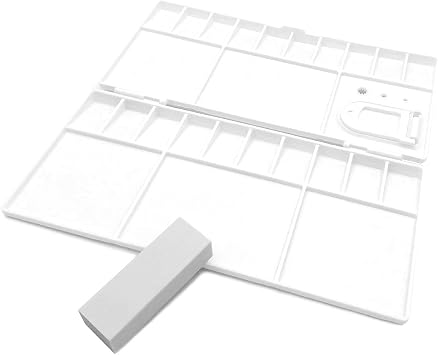 Folding Paint Trays Box Watercolor Plastic Painting Pallet with 25 Compartments, Thumbhole and Art Eraser
