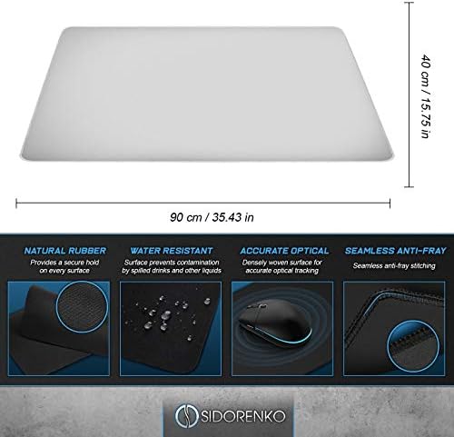 SIDORENKO Large Gaming Mouse Mat - 900 x 400 x 2mm I Mouse Pad I Stitched Edges I Extended Mousepad with special surface improves speed and precision I Non-slip Rubber Base - White