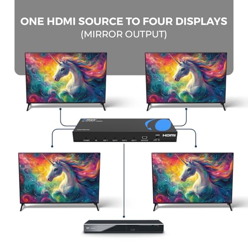 image for OREI 4K HDMI Splitter 1 in 4 out Duplicate / Mirror 4K Screens w/ Down