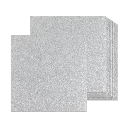 Lot de 12 feuilles de papier cartonné à paillettes argentées de 30 x 30 cm, papier cartonné épais à paillettes 250 g/m² pour scrapbooking, projet artistique, cartes de vœux, mariage, décoration de
