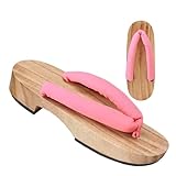 Meaniny Wooden Clogs Women Kamado Kochou Cosplay Shoes Geta Slippers Japanese Sandal Clog(Pink,37)