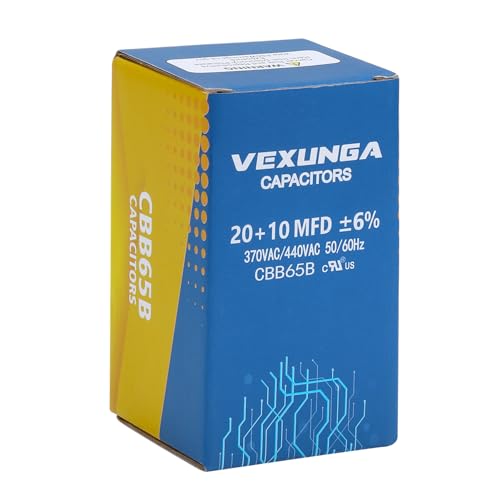 VEXUNGA 20/10 uF 20+10 MFD 370VAC or 440VAC Dual Run Start Round A/C Capacitor CBB65 Air Conditioner Capacitors for AC Unit Fan Motor Start or Heat Pump or Condenser Straight Cool