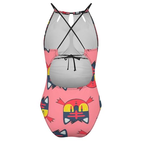 Maillot de bain gainant motif chat rouge résolvant les complexes complexes du ventre - 5