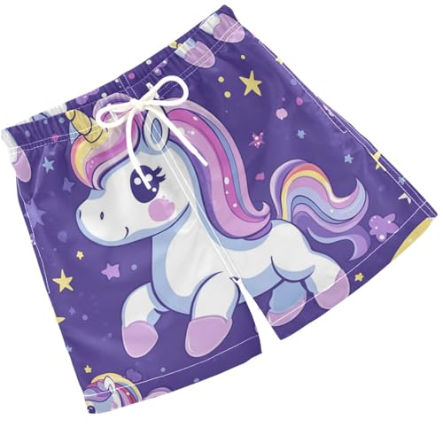 Pigsaly Boys Swim Trunks Unicorns Rainbow Star Pattern Boys Board Shorts Swimsuit Swimwear Summer Bathing Suit 3T
