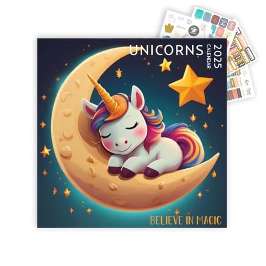 Unicorn Calendar 2023 with Sticker Pack, Large 12 x 12 inch, Unicorn Wall Calendar with Sticker Set, Gift for Unicorn Lovers, Cute Calendar for girls