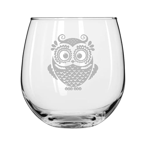 MIP Owl Vintage 16 oz Stemless Wine Glass