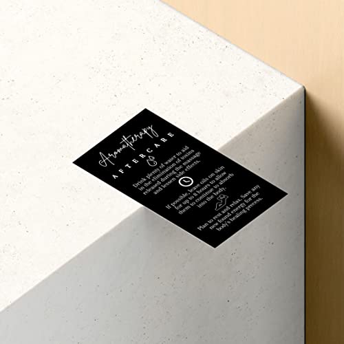 Image of Aromatherapy Massage Aftercare Cards | 50 Pack | 2x3.5 inch inch Business Card Size | Aromatherapy Accessories | Black Card Design