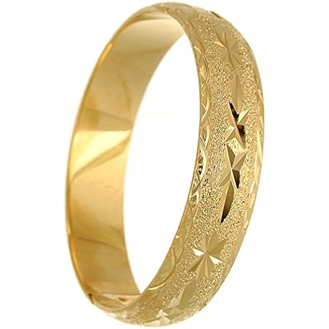 loyoe jewelry 24k Gold Filled Handcarved Star Pattern Bangle Bracelet for Womens Wristband (15mm) Cover