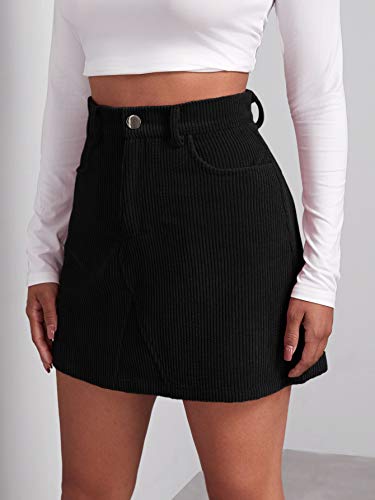Shein Women's Corduroy High Waisted Bodycon Mini Skirt Button Front Short Pencil Skirts With Pocket Black Medium #TOP3