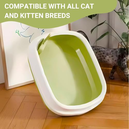 Image of Pets Empire Cat Litter Tray with Scoop | Cat Litter Tray Suitable for Kittens, Rabbit, Pet | Reduces Odor, Perfect Starter for Toilet Training (Green, Large)