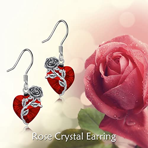 Ocj Heart Rose Earrings With July Birthstone Ruby Sterling Silver Rose Birthstone Earrings For Women Earrings Dangle Drop Earrings Jewelry Graduation Birthday Gifts For Women Girls Wife Girlfriend #TOP4