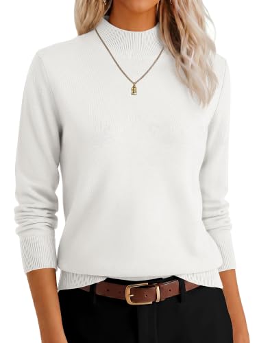ANRABESS Women's Long Sleeve Mock Neck Pullover Sweaters,White,S
