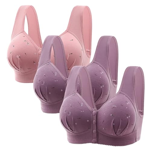 Brater - Ropa interior fina, sin cordones, cómoda, transpirable, talla grande, con hebilla, cuello en V, sin varillas, brasier para mujer, Morado (, 78