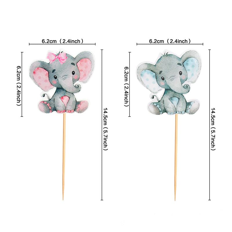 24-Pack Pink Elephant Cupcake Toppers - Baby Shower, Gender Reveal, Birthday Party Decorations