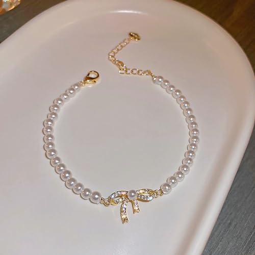 Pearl Bracelets for Women Dainty Bow Charm Bracelet Baroque Pearl Jewelry Trendy Stuff Bridesmaid Bridal Wedding Jewelry Gifts4