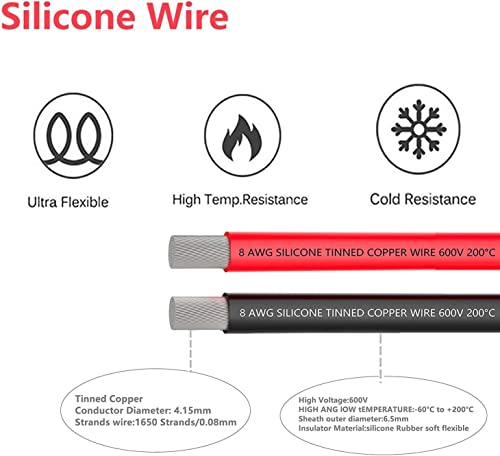 Gruiqrd 8 Gauge Silicone Wire, 8 AWG 8.37mm² Electrical Cable 6M [3m Black and 3m Red], Flexible 1650 Strands 0.08 mm of Tinned Copper High Temperature Wire for RC Car, Marine, Drone, etc - Image 2