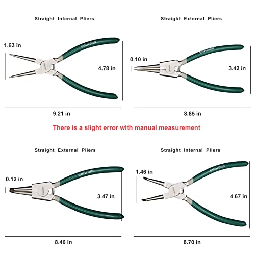 Ginword 9-Inch 4 Pcs Snap Ring Pliers Set, Circlip Pliers Kit, Straight/Bent Jaw, Internal/External Heavy Duty C Clip Pliers For Ring Remover Retaining #TOP4